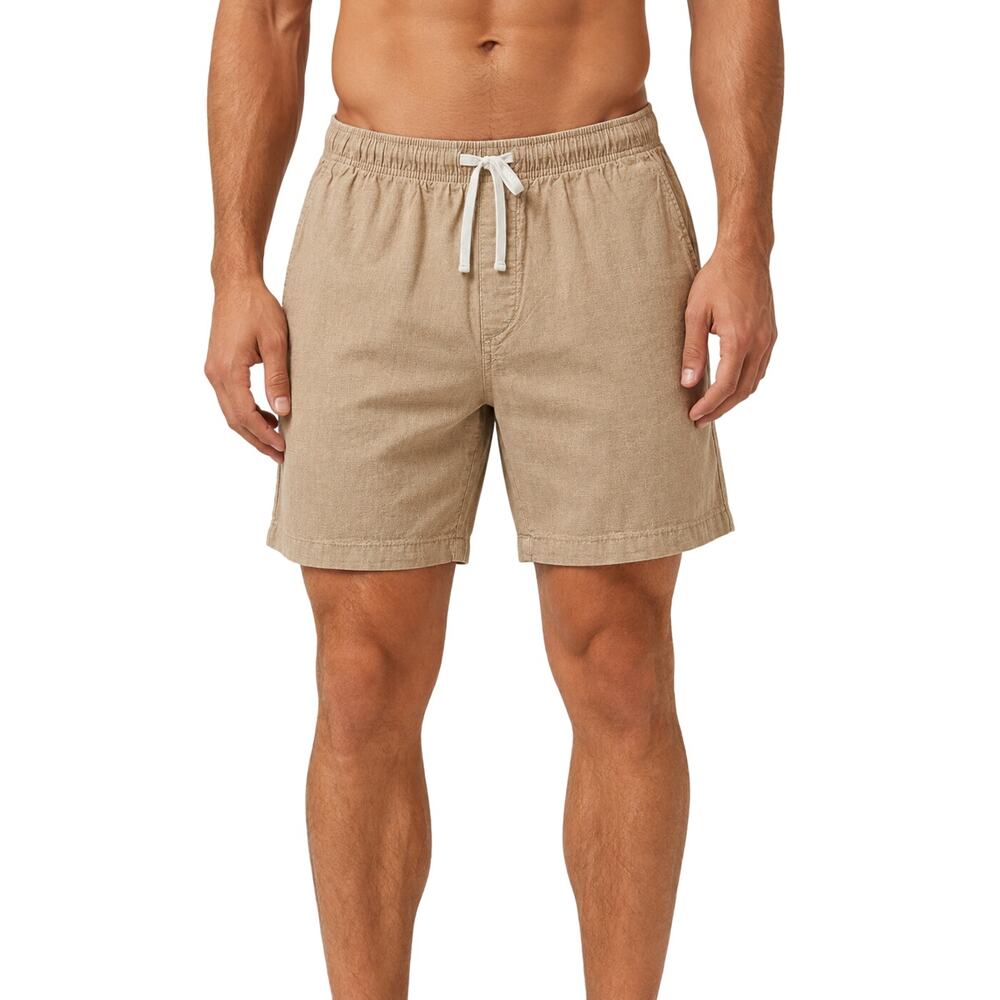 Jogger linen blend neutral 6" shorts preppy drawstring waist sz M comfort EUC